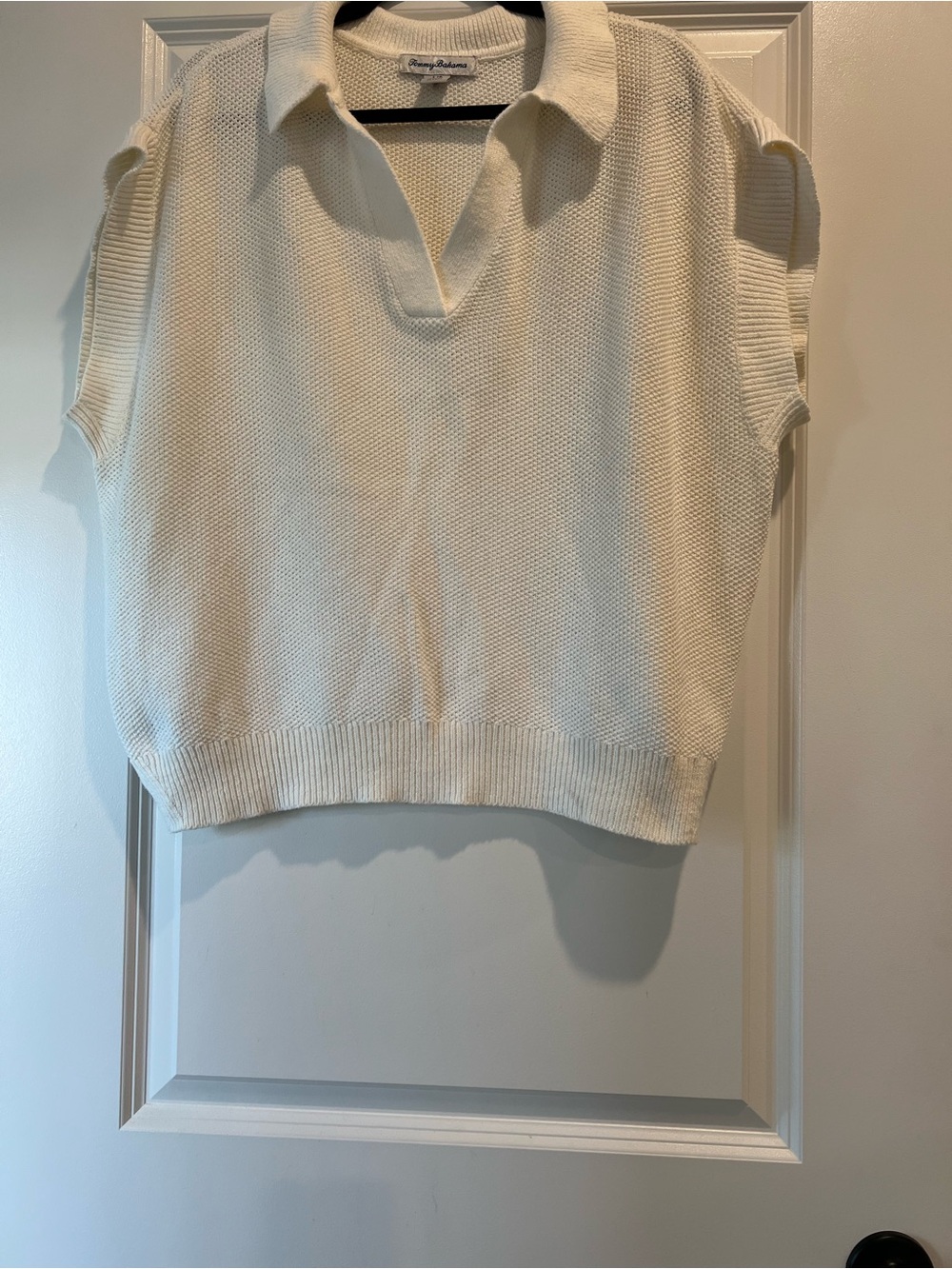 Tommy Bahama Cream V-Neck Pebble Stitch Polo Sweater Vest